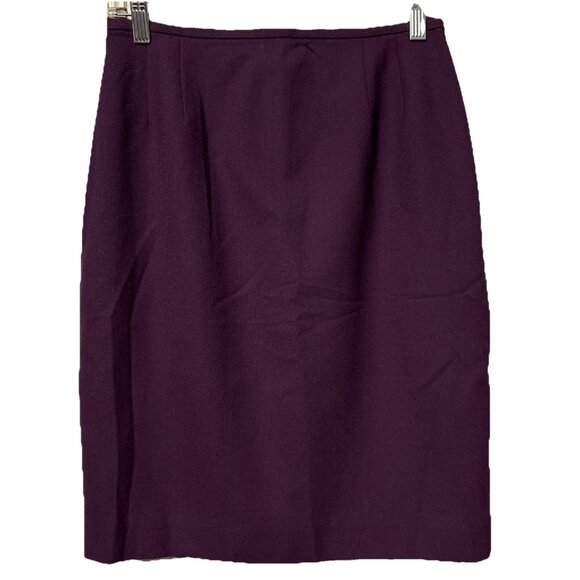 Amanda Smith Petite Purple Lined Pure Back Slit Wool Skirt Flat Front Size 8P - Picture 1 of 4